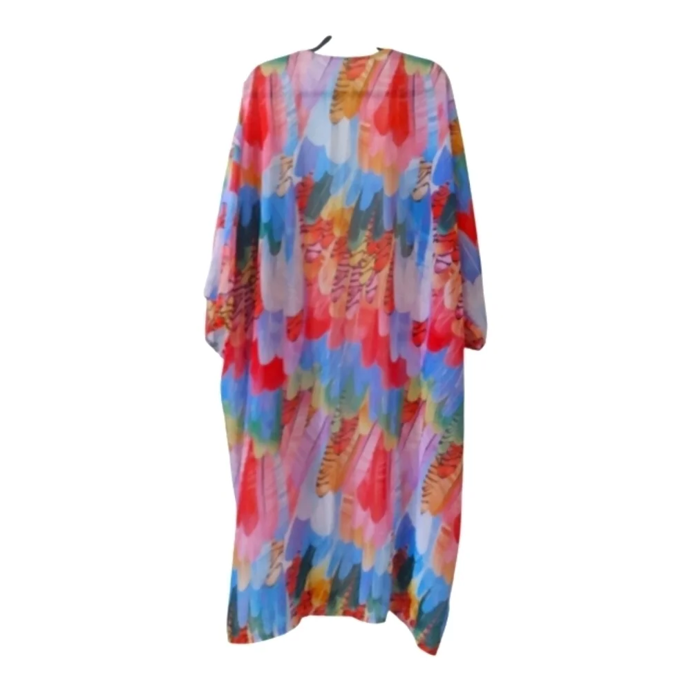 🎉SALE NWOT Colorful Chiffon Long Semi Sheer Kimono / Beach Cover